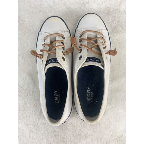 Sperry Womens Canvas Sneakers White Size 7M With Leather Laces - Picture 4 of 9
